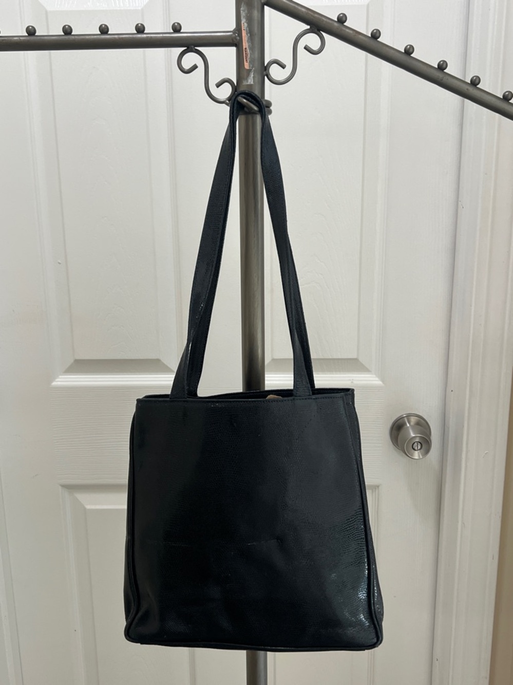 Sleek Black Textured Shoulder Tote